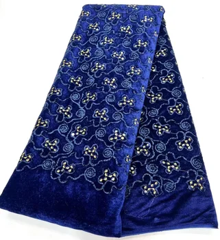 Африканская бархатная кружевная ткань 2023 Высокое качество Роскошная вышивка пайетками Французская кружевная ткань для Нигерии Asoebi Свадебное платье