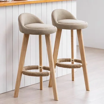 Барный стул бытовой из массива дерева в японском стиле для отдыха высокий табурет на ножках, минималистичный, современный кассир на стойке регистрации, высокий yc06