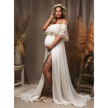 Богемное кружевное макси-платье для беременных для великолепных фотосессий беременности Потрясающее платье в пол для фотографии платье