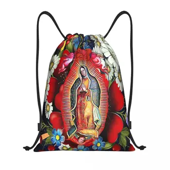Богоматерь Гваделупская Сумка на шнурке Складной спортивный рюкзак для тренажерного зала Мексиканские цветы Девы Марии Tilma Shopping Рюкзаки для хранения