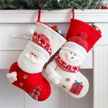  Большой Красный Белый Вязаный Рождественский Чулок Санта-Клаус Декор Камин Носки Рождественские Подарочные Сумки Держатель Конфет Декор для дома
