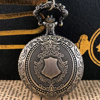Бронзовые винтажные щит кварцевые карманные часы мужские женские унисекс антикварный кулон ожерелье аналоговый дизайн брелок