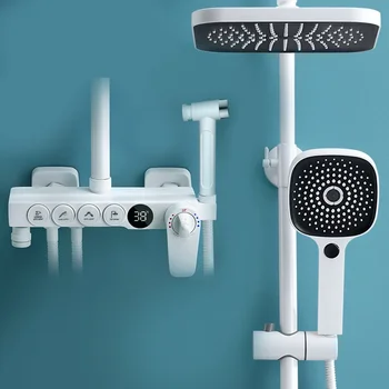 Бытовой душевой набор серии Термостатическая ванна для ванной комнаты с цифровым дисплеем Ванна под дождем Цельная медь