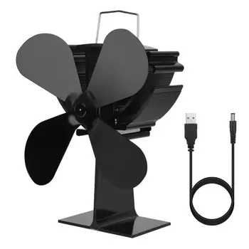 Вентилятор дровяной печи 5-лопастной вентилятор камина для дровяной печи, лопасти вентилятора с тепловым приводом, дровяная дровяная горелка, вентилятор камина, черный