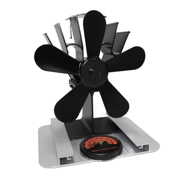 Вентилятор дровяной печи 5-лопастной вентилятор печи с тепловым приводом + термометр для дровяных / дровяных горелок / каминов / обогревателей