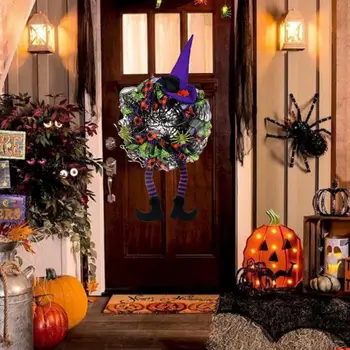 Веселая гирлянда Жуткий венок на Хэллоуин Прочная дверная гирлянда на ногах ведьмы для праздничного украшения дома Счастливые принадлежности для вечеринок Элегантный