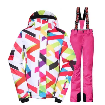 Ветрозащитные комплекты зимних комбинезонов для женщин, лыжная куртка и зимние штаны, спорт на открытом воздухе, одежда для сноуборда, красочный, водонепроницаемый, 10K