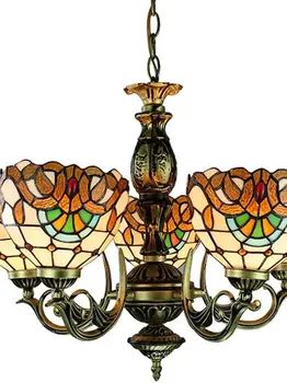 Винтажная витражная купольная люстра в стиле Тиффани 5 ламп витражный резной подвесной светильник для кабинета,гостиной