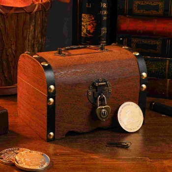  Винтажная шкатулка с сокровищами Домашний декор Деревянная коробка для хранения сокровищ Копилка Органайзер Коробка Декоративный деревянный сундук для хранения с замком