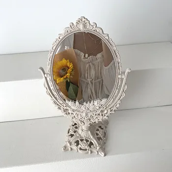  Винтажное зеркало для макияжа в европейском стиле Зеркало для макияжа овальной формы Вращающееся на 360 градусов Поворотное настольное зеркало для макияжа Инструмент Домашний декор