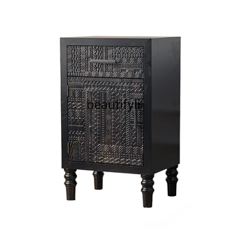 Винтажный комод Сервант Индонезия Современная черная резная мебель из массива дерева Светлый роскошный входной шкаф
