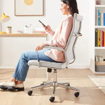 Вращающийся офисный стул Executive с высокой спинкой и ребристой мягкой обивкой, поясничной поддержкой, современным стилем, потрясающим белым