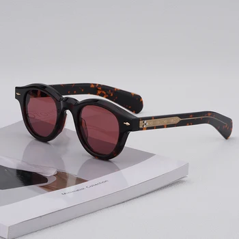 Высококачественные толстые винтажные солнцезащитные очки из ацетата для мужчин и женщин дизайнерский бренд Американский классический круглые модные солнцезащитные очки ручной работы