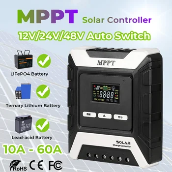 Высокоэффективный контроллер заряда солнечной системы MPPT 10 А 20 А 30 А 40 А 60 А 80 А с цветным дисплеем для литий-свинцово-кислотного аккумулятора 12 В 24 В 48 В