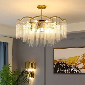 Гостиная люстра пост современный минималистская атмосфера комната спальня свет роскошный дизайнерский хрусталь