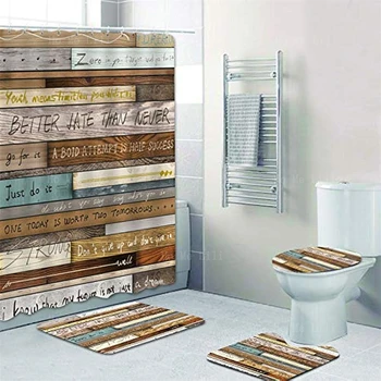 Деревенские цитаты Правила ванной комнаты Бирюзовый вдохновляющий винтажный деревянный занавес для душа с крышкой унитаза и ковриком для ванны