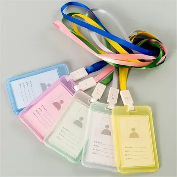  Держатель для бейджей ID-карты с ремешком Пластиковая обложка для визитной карточки Прозрачный двусторонний держатель для карт Школьный офис