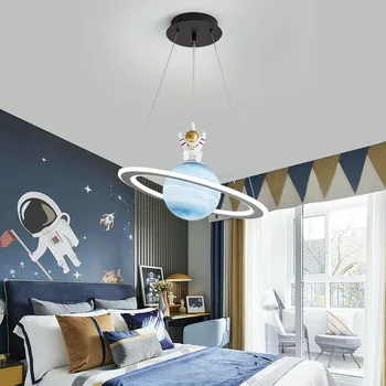 Детская комната Люстра Блуждающая Земля Мальчики и девочки Спальня Свет Космонавт Звездное небо Лампа Сетка Красный