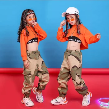 Детская хип-хоп одежда толстовка топ укороченный бег повседневные брюки для девочки ребенок джаз танцевальный костюм носить бальные танцы одежда