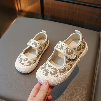 Детская холщовая обувь 2023 осень Новая детская повседневная одинарная обувь Мода для девочек Baby Soft Bottom Princess Shoes J78