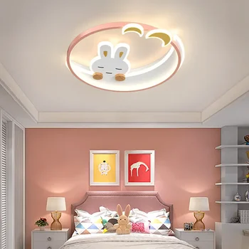 Детский полумесяц Белый кролик Потолочный светильник Люстра для детской комнаты Светодиодное освещение Спальня Блеск Домашний декор Кабинет Чердак
