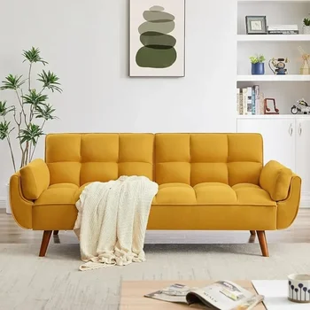 Диван для гостиной трансформируемый комбинированный диван-футон из пены с эффектом памяти, диван-кровать, сложенная ткань, удобная мебель для дома, желтое постельное белье