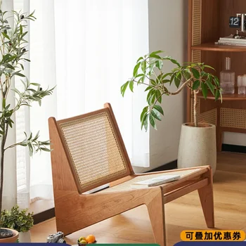 Диван из массива дерева, скандинавский балкон, кресло-кенгуру со спинкой, вишневое дерево, японский стиль, одинарный ротанговый стул чандигарх