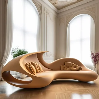 Дизайнерская модель Изогнутый диван Silent Personality специальной формы Диван Artistic Line Кремовый стиль для многопользовательской настройки