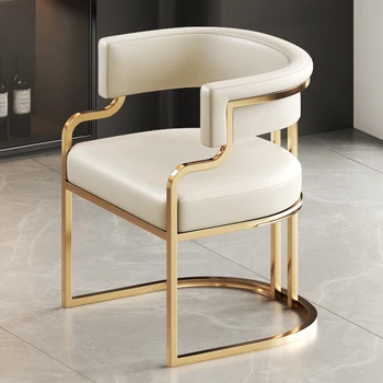 Дизайнерские уникальные обеденные стулья Бежевые золотые ножки Ожидание Модные диванные кресла