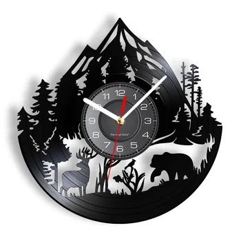 Дикая природа и лес Виниловая пластинка Настенные часы Горный национальный парк Оленьи часы Медвежья стена Искусство Домашний декор для любителей природы