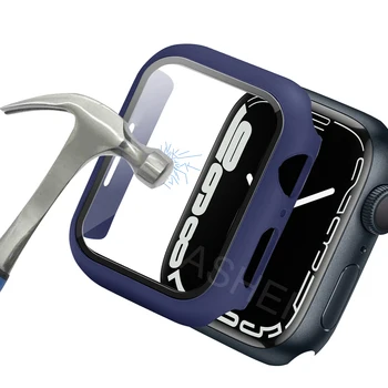Для Apple Watch 7 45 мм 41 мм чехол с защитной пленкой для экрана Пленка из закаленного стекла для iwatch SE 6 5 4 44 мм 40 мм PC Edge Bumper Чехол
