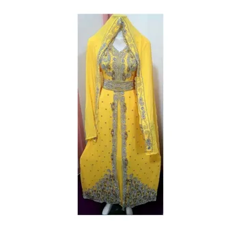 Желтый африканский наряд Подружка невесты Abaya Long Maxi Formal Бисероплетенный Дубай Марокканский кафтан
