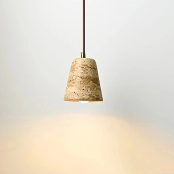 Желтый мраморный подвесной светильник Столовая Япония Wabi Sabi Прикроватная подвесная лампа Ресторан отеля Скандинавский травертиновый светильник