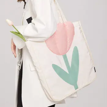 Женская нейлоновая холщовая сумка с цветком Женские тканевые сумки через плечо Молодые леди Повседневная сумка для покупок Многоразовые складные сумки для девочек