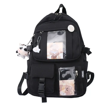 Женский рюкзак для девочек Harajuku Японская эстетическая школьная сумка с несколькими карманами и кулоном, набор книг для ноутбука