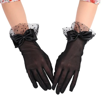 Женщины Черные летние Перчатки для вождения с защитой от ультрафиолета Сетчатые ажурные перчатки Кружевные варежки Полный палец Девушки Кружева Модные перчатки