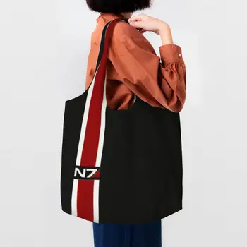  Забавная классическая видеоигра N7 Mass Effect Shopping Tote Сумка Многоразовая холщовая продуктовая сумка на плечо Сумки для покупателей Фотография Сумка