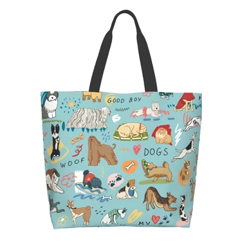 Забавные собаки Сумка для покупок Многоразовая прекрасная сумка-шопер Милые собаки Сумка через плечо Повседневная Легкая Большая емкость