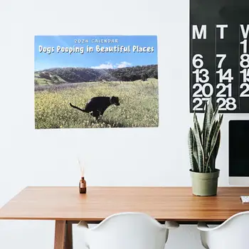 Забавный календарь собачьих какашек Новогодний декор Милый недельный график Настенный календарь Простота бумаги 2024 Календарь Офис Школа
