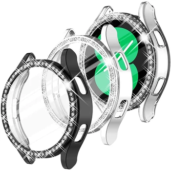 Защитный чехол для Samsung Galaxy Watch 6 5 4 40 мм 44 мм Чехол для ПК однорядный алмазный инкрустированный блестящий чехол без стекла