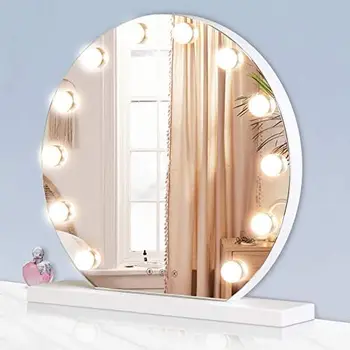 Зеркало с подсветкой, 20-дюймовое зеркало для макияжа со светодиодной подсветкой, 12 лампочками, Smart Touch и 3 цветовыми режимами, белый