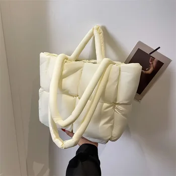  Зимние хлопковые сумки для женщин пухлые пуховые мягкие сумки через плечо дизайнерская стеганая женская сумочка мягкая теплая сумочка для покупателей шикарные