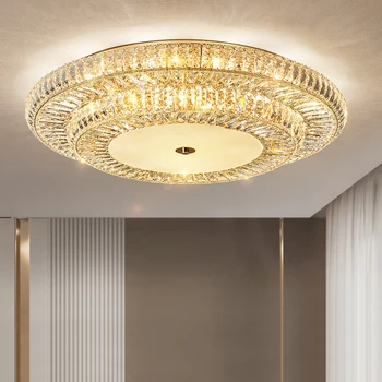  Золотой круглый потолочный светильник для гостиной Спальня Современный домашний декор Осветительный прибор Светодиодная роскошная лампа Креативный хрустальный блеск