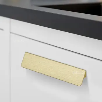 Золотой кухонный шкаф Ручки ящика Дверная мебельная ручка Фурнитура Алюминиевый сплав Скрытые ручки шкафа Черный