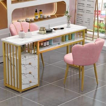 Золотой скандинавский маникюрный стол Простой металлический минималистичный современный маникюрный стол Белый дизайн Mesa De Manicure Мебель для салона YX50MT