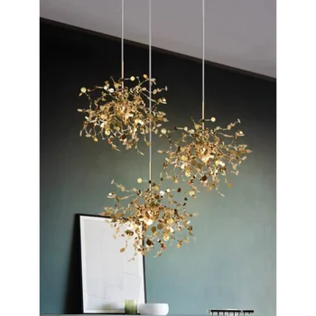  Золотой / хромированный светодиодный подвесной светильник из нержавеющей стали для гостиной Бар Подвесные светильники Домашний декор