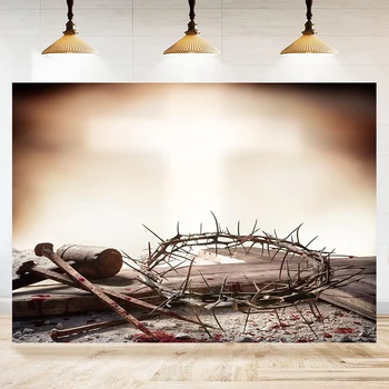 Иисус Христос Фотография Фон Святой Свет Крест Кровавые Гвозди С Молотком Корона Шипы Распятие Фон Декор Баннер