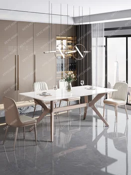 Импортный итальянский набор обеденных столов и стульев с яркой каменной плитой Итальянский домашний обеденный стол