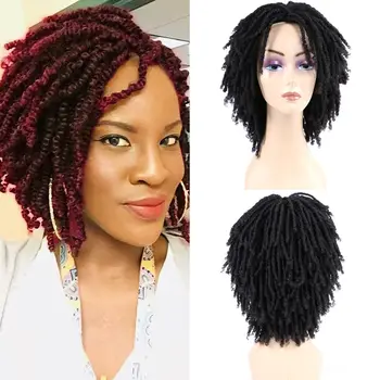 Искусственные локи Парики для чернокожих женщин Синтетические афроафриканские прически Плетеные парики Короткие черные вязаные крючком Twist Fiber Парики для волос