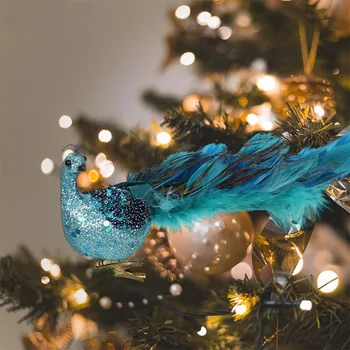 Искусственный 3d павлин длинный хвост реалистичные перья птица фигурка рождественская елка висячий орнамент кулон вечеринка украшение для дома